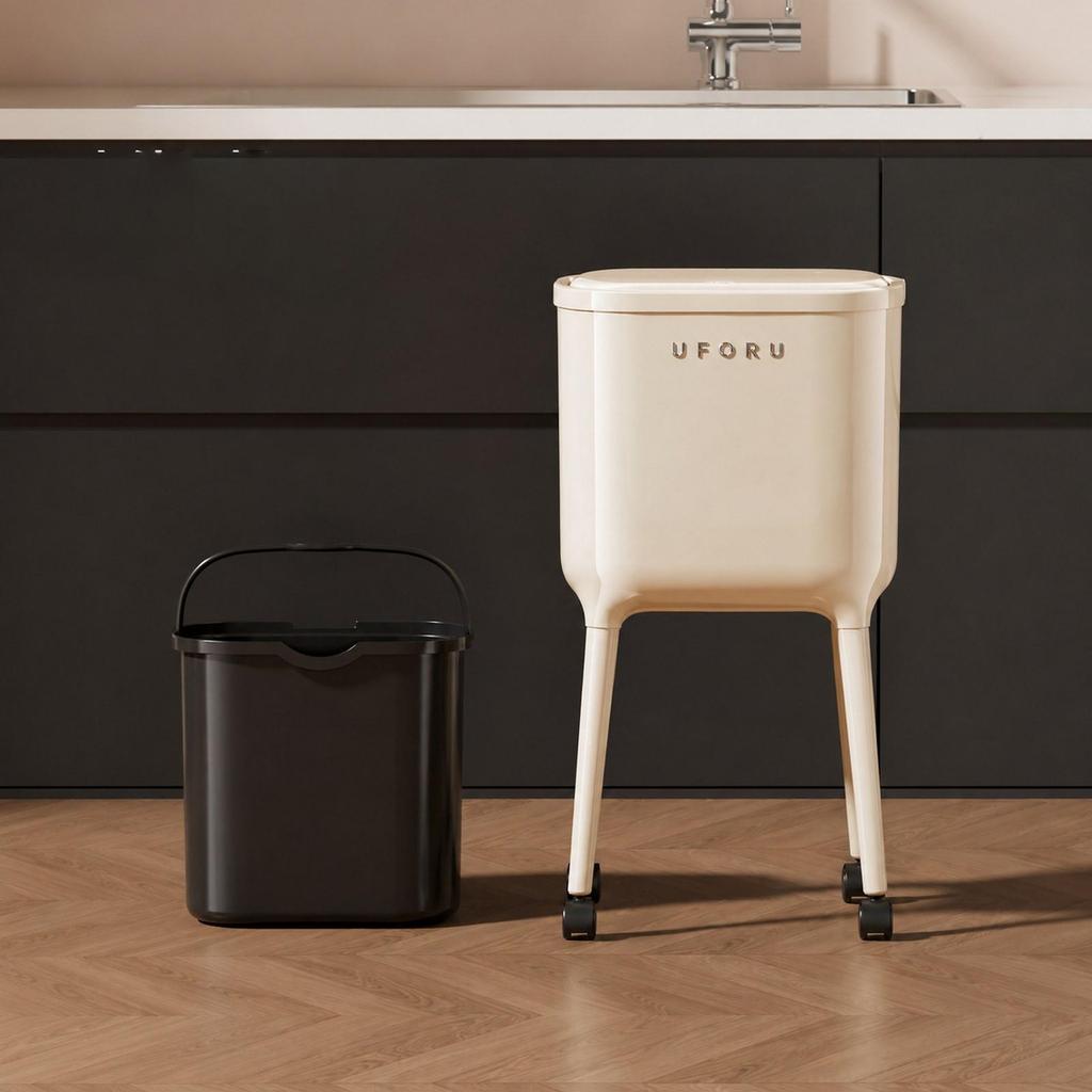Double Compartment Elevated Kitchen Trash Can, Large Capacity Waste Bin, Paper Bucket with Lid, for