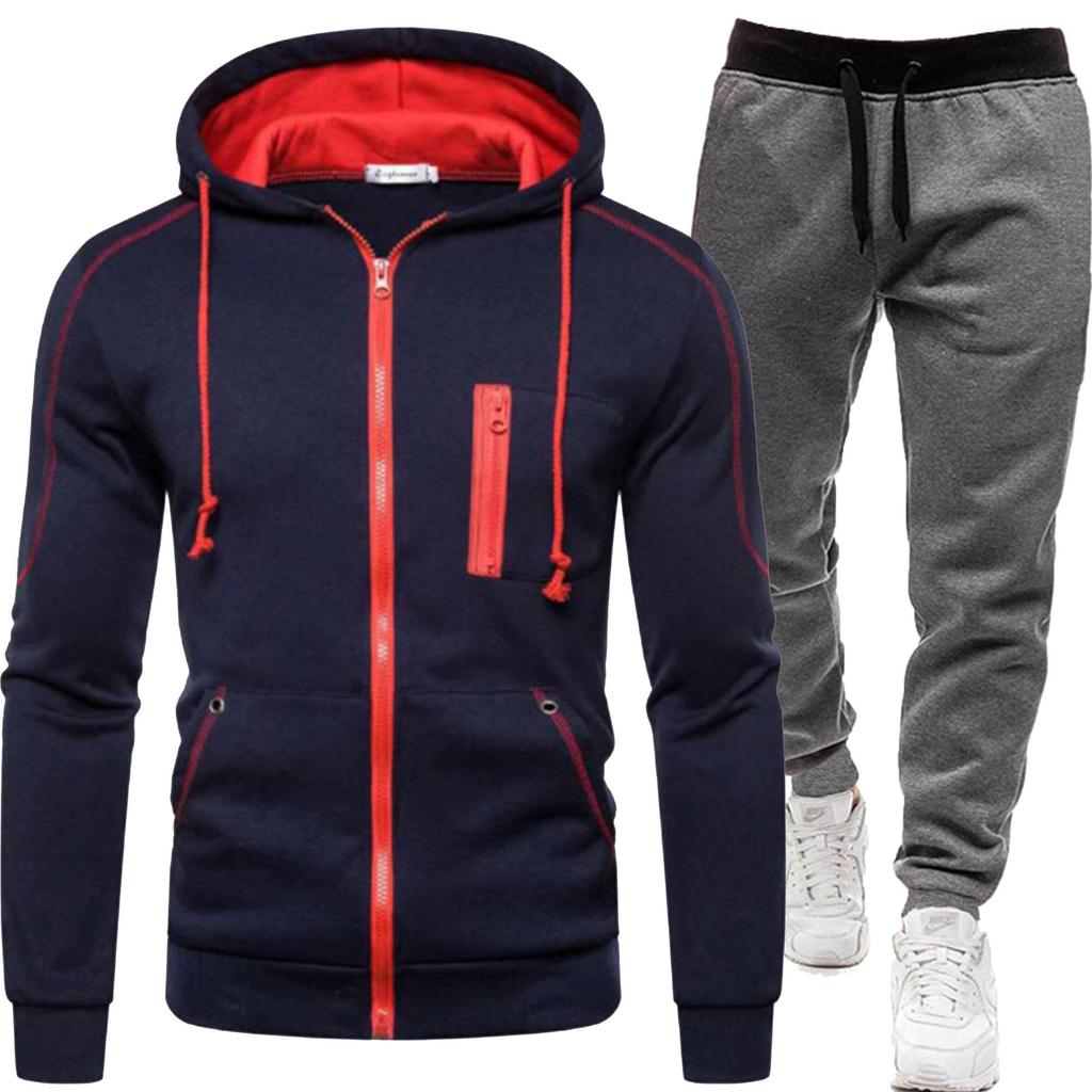 / New Men's Casual Sports Cardigan Hooded Sweatshirt Set