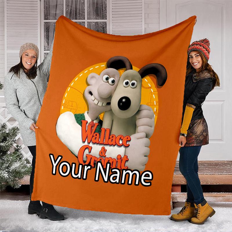 Custom Name Wallace & Gromit Theme Printed Blanket - Perfect for Couch, Bed, Travel & Outdoor Use | Machine Washable, Cozy & Durable.