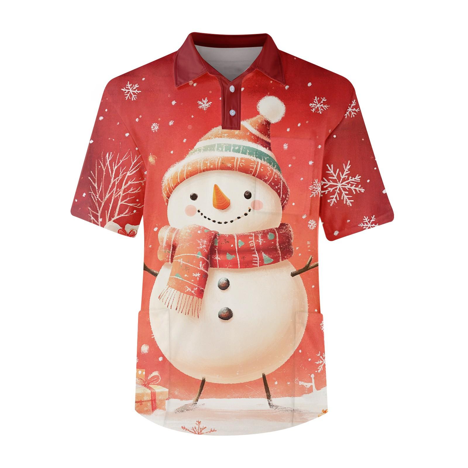 

Мужской топ с коротким рукавом, пуговицами, лацканами, рождественскими принтами, нагрудным карманом, Dry-nurse XXXL