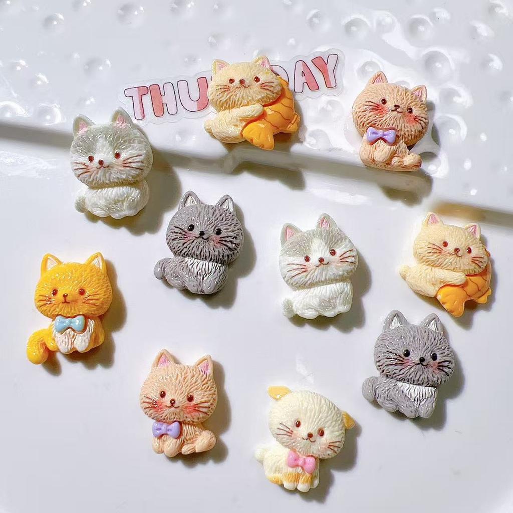 10Pcs Resin Cartoon 3D Cute Cat Series Flat Back Scrapbooking DIY Jewelry Craft Decoration Accessories