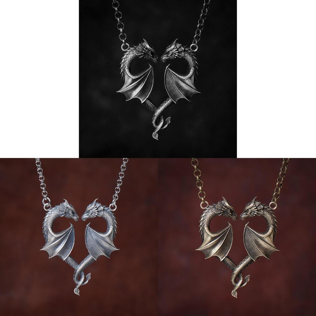 Collana con Ciondolo Cuore di Drago Medievale con Catena in Lega per Regalo Romantico