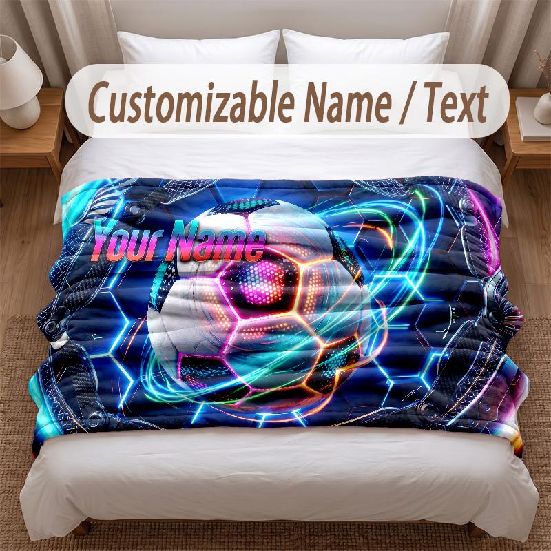 Soccer Theme Soft Blanket Personalized Custom Name Text Print Warm Blanket Home Sofa Bedroom Decor