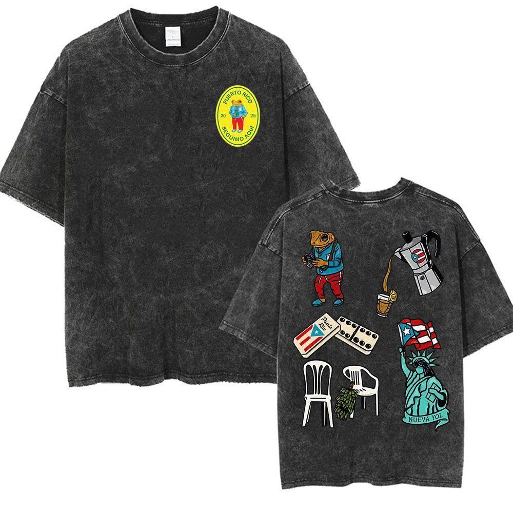 Wholesale Rap Bad Bunny DTMF World Tour Oversized Tshirt for Men Luxurious Fashionable Retro Washed Hiphop Pure Cotton Tshirt