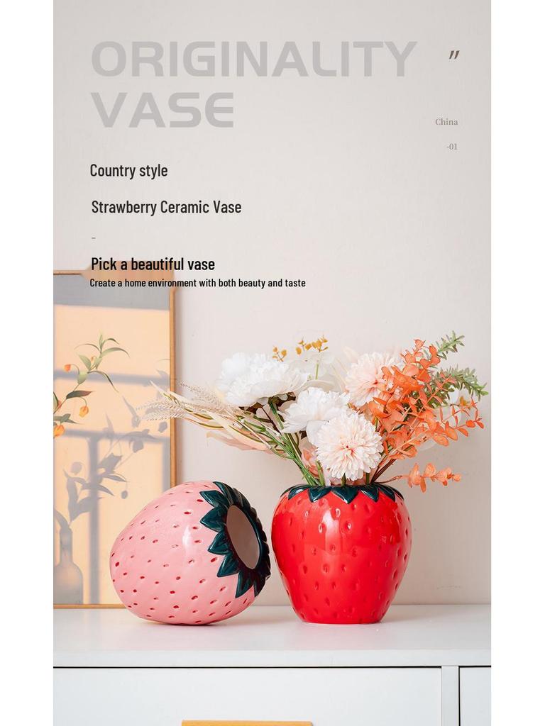 Creative Ceramic Strawberry Vase for Home and TV Cabinet Decoration