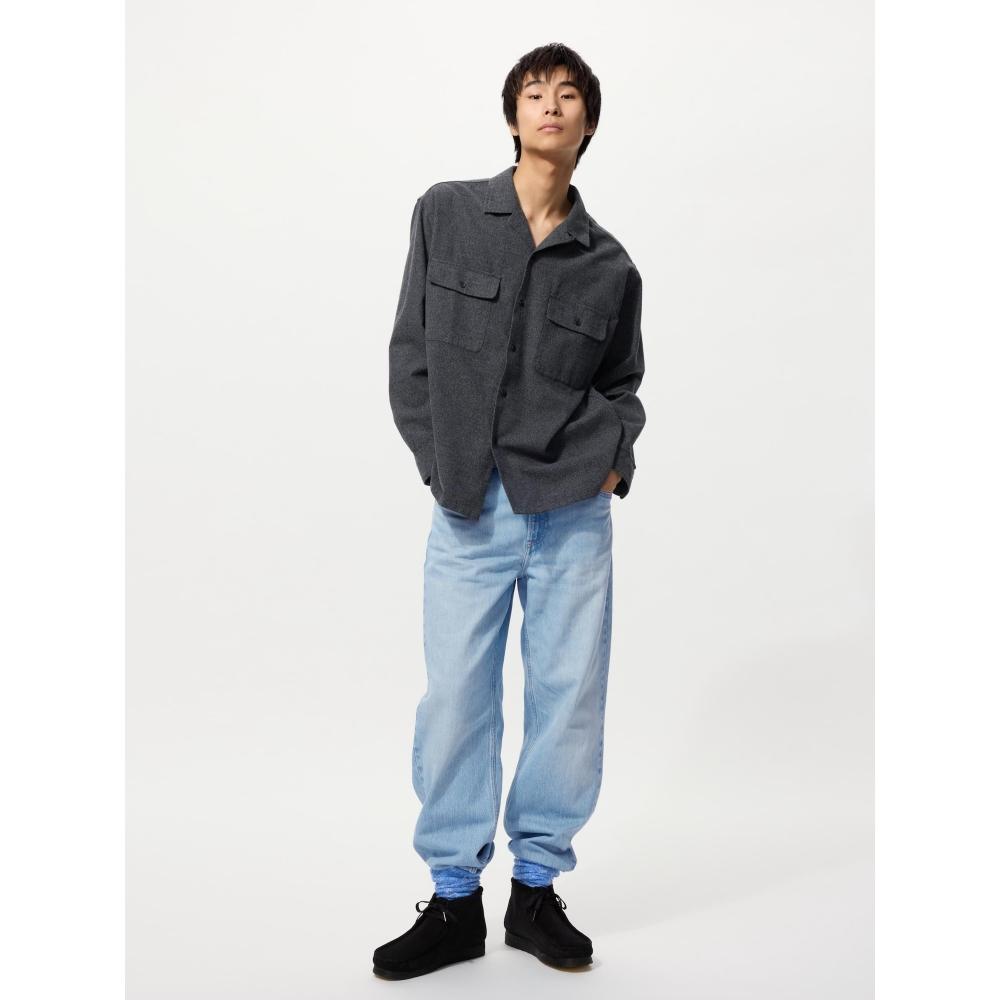 Uniqlo Brushed Cotton Open Collar Oversized Shirt  Long Sleeve 
