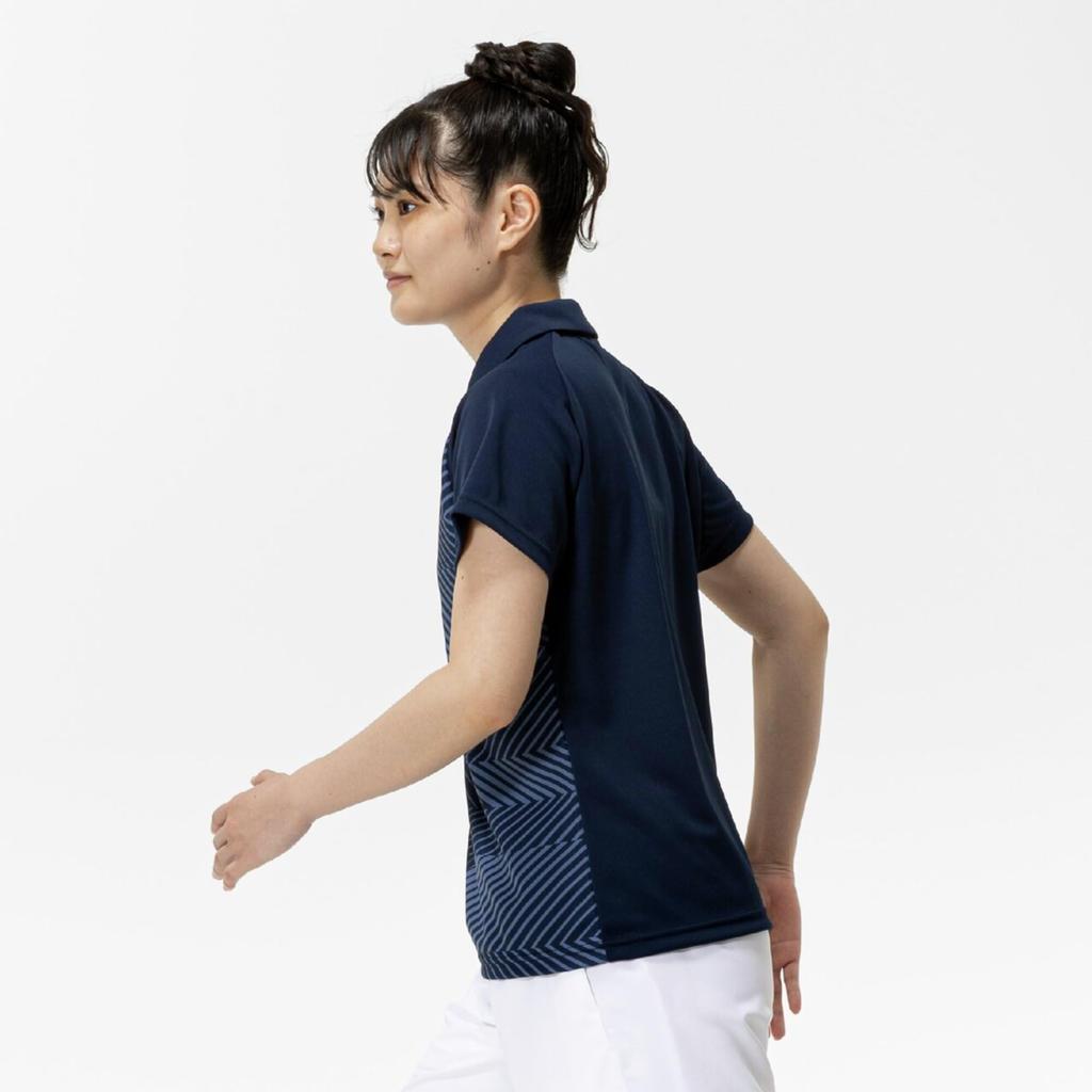 Short Sleeve Game Dynamotion Perfect for Club Navy Size L Women's Tennis/Badminton Shirt, Sweat-Wicking, Quick-Drying, Fit, Activities, Blue,