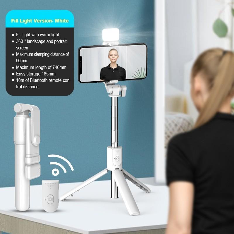Mini Składany Statyw Bluetooth do Selfie z Lampą Wypełniającą Zdalny Wyzwalacz Bluetooth Wysuwany Drążek do Telefonu Komórkowego Huawei Xiaomi IPhone