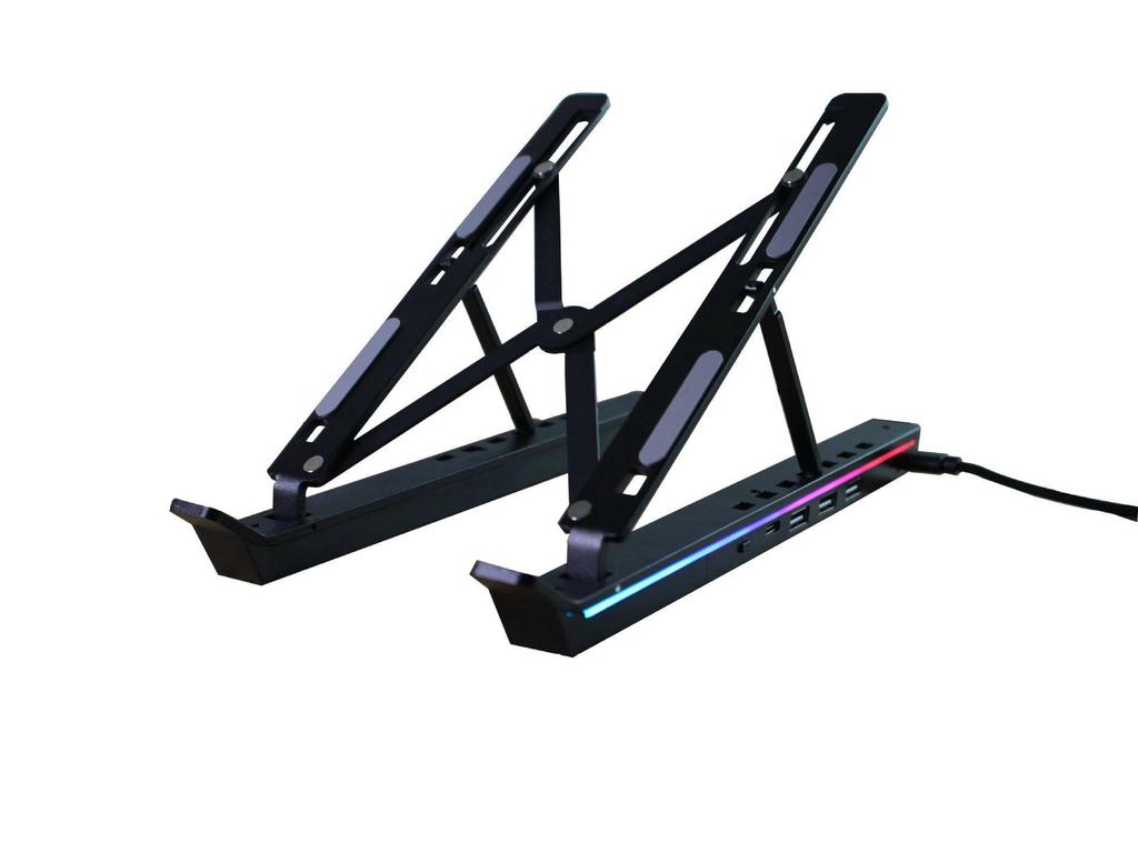 Portable Aluminum Laptop Stand with RGB Lighting and Cooling Support