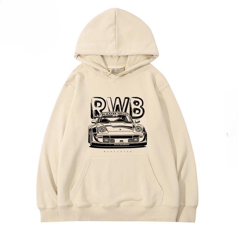 RWB Upravené auto 911 M Bílá mikina s kapucí Pánská Dámská stejného modelu 2024 Nová podzimní a zimní volnočasová volná 100 Top oblečení