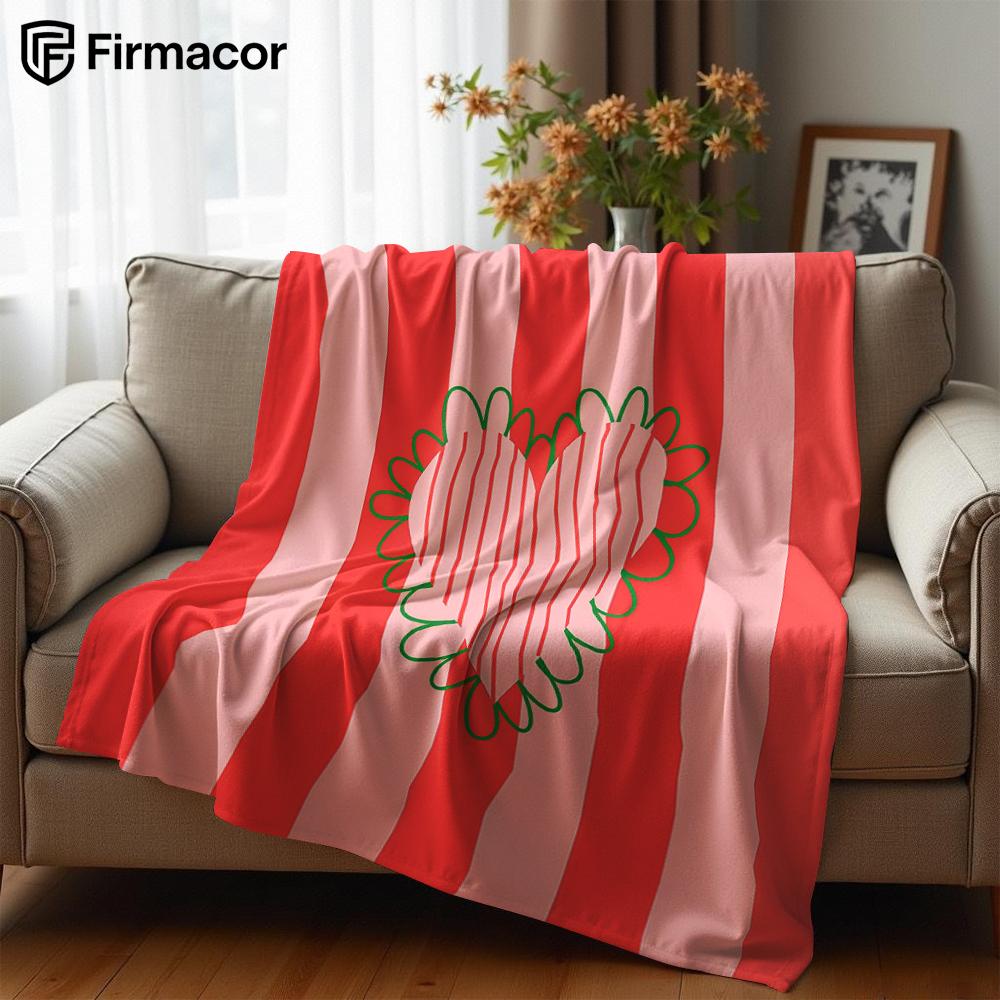 Stripe Heart Decor Lightweight Microfiber Soft Christmas Fleece Blanket Warm Cozy Throw for Bed Sofa Office Travel All Season