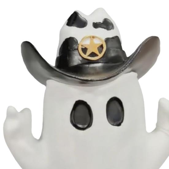 Halloween Cowboy Ghost Figurine Resin Ghost Wearing Cowboy Hat Boots Tabletop Ghost Statue for Home Party Centerpiece Indoor Outdoor