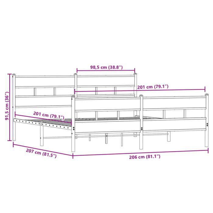 VidaXL Cadre de lit en métal sans matelas chêne fumé 200x200 cm 3308469