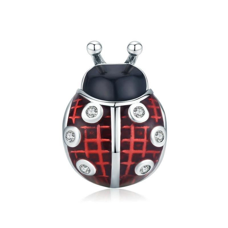 WOSTU 925 Sterling Silver Ladybug Series Charm Zircon Enamel Bead Silver 925 Pendant Fit Original Bracelet Insect Jewelry