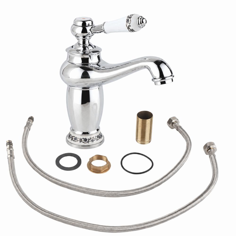 Easy Install Hot Cold Water Mixer Tap with Hose Brass Faucet Tap Deck Mounted Single Handle Water Tap Bathroom Sink