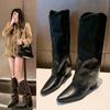 But knee height increase thick heel pointed boots women's fake trouser legs Spice girl fried street trouser tube boots