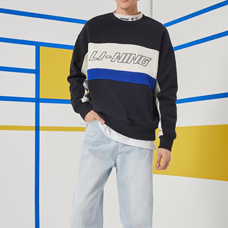 Li-Ning Fleece Loose Fit Crew Neck Sweatshirt Unisex Sweatshirt Black AWDQ654-1