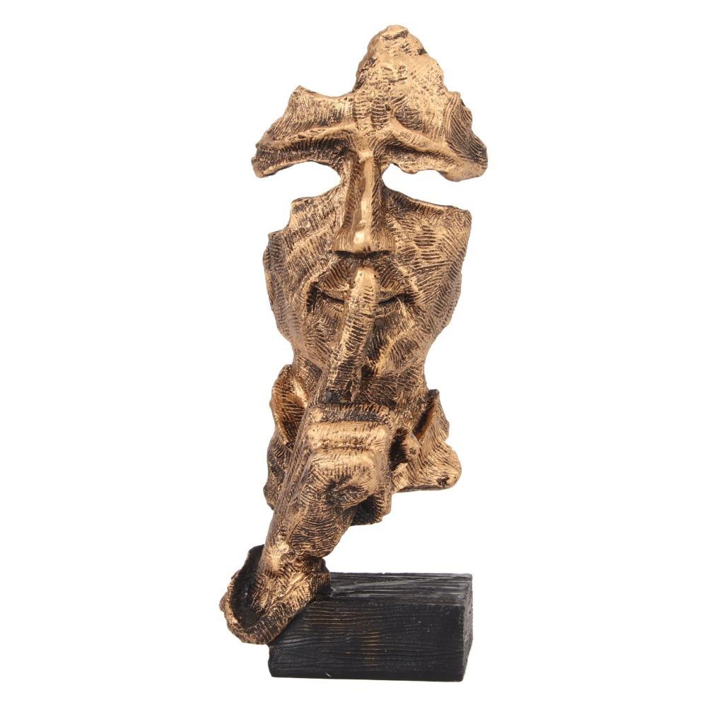 Antique Finish Silence Is Gold Statue Colorfast Gold Silence Is Gold Figurine Modern Creative Abstract Style