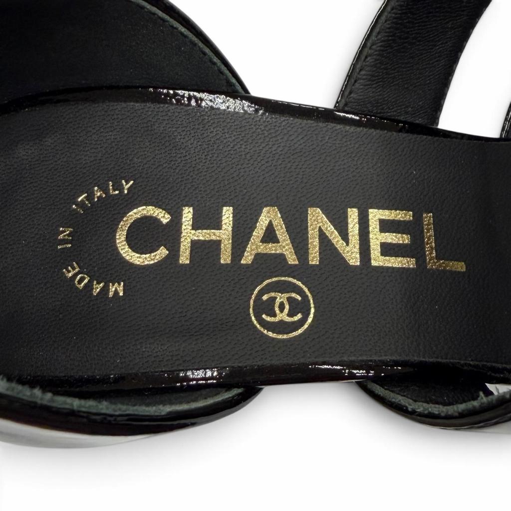Great CHANEL Pumps Black Patent Leather Women 36.5 G39048 Used