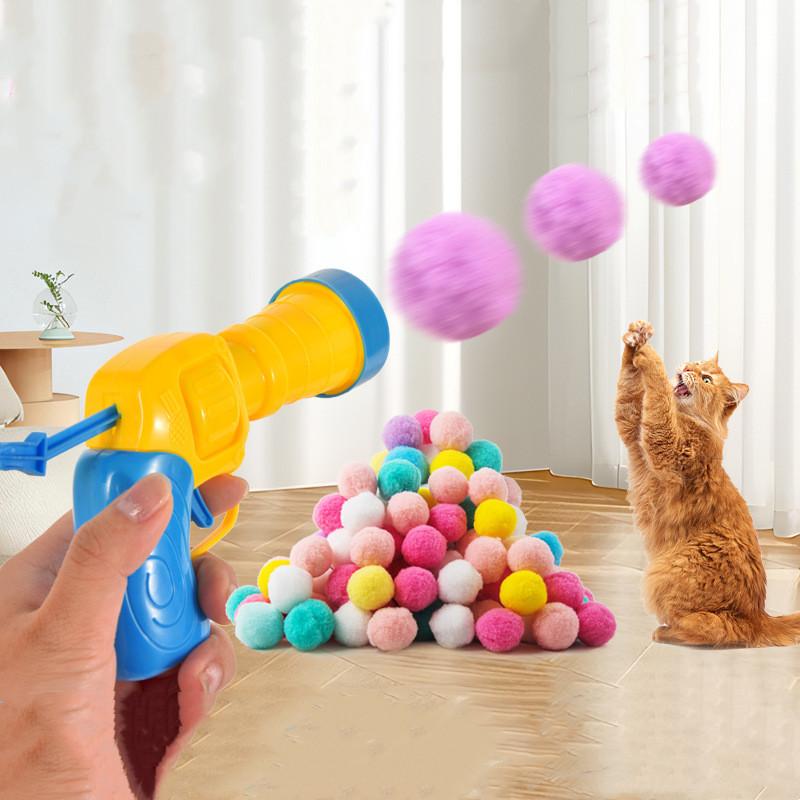 Cat Toys Mini Interactive Launch Training Toy For Pet Kitten Creative Shooting Gun Games Stretch Plush Ball Toys Pet Supplies
