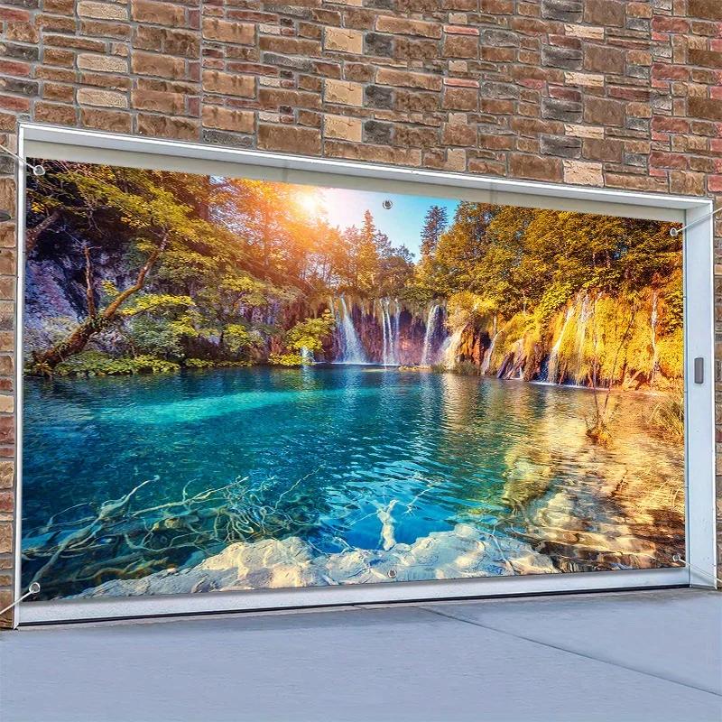 Autumn Scenery Waterfall Print Garage Door Trim Large Outdoor Waterproof Fabric Banner Decoration Suitable for Festivals