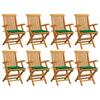 Garden Chairs - EXCLUSIVE HOUSE - Set of 8 - Solid Teak Wood - Folding - Green Cushions