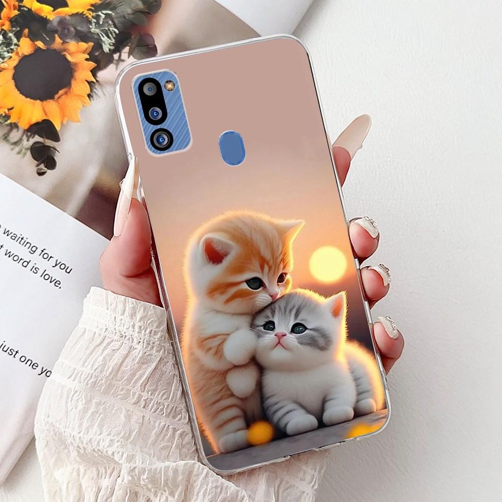 For Samsung M21 2021 Case Clear Fashion Cute Cat Cool Luxury Painted Soft Funda For Samsung Galaxy M21 2021 Back Cover SM-M215G