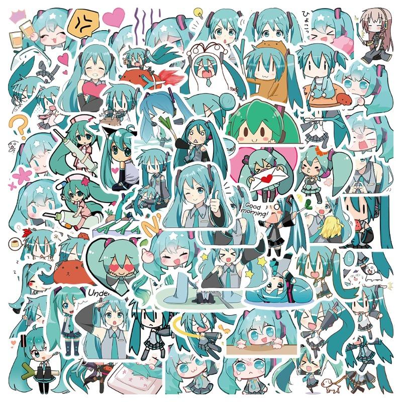 65 Stück Cartoon Süße Hatsune Miku Aufkleber Wasserdicht Vinyl für Laptop Gitarre Skateboard Gepäck Graffiti Aufkleber Kinder Party Geschenk