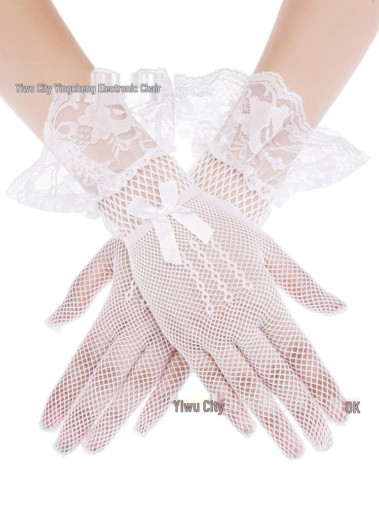 Bridal Fishnet Lace Gloves with Bowknot for Wedding, Prom, and Performance