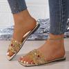 Summer Women Fashion Rhinestone Slippers Gold Silver Sequin Flat Bottom Slides Sandals Woman Square Toe Outdoor Beach Flip Flops