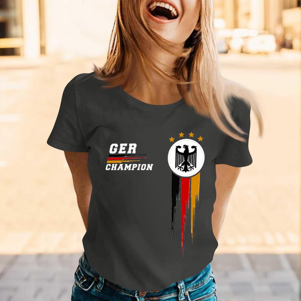 Womens Casual Crew Neck Short Sleeve Pullover T Shirt Letter Print Top Loose Fit Comfortable Supporter Tee for Sports Events Daily Wear