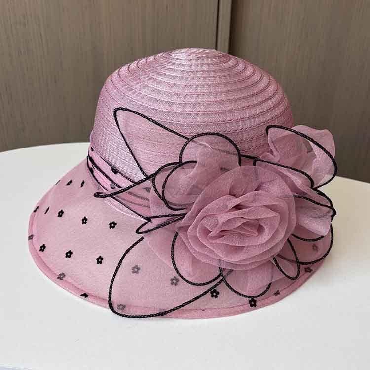 Summer ladies big edge cool hat flower organza sun hat fashion breathable bucket hat beach visor