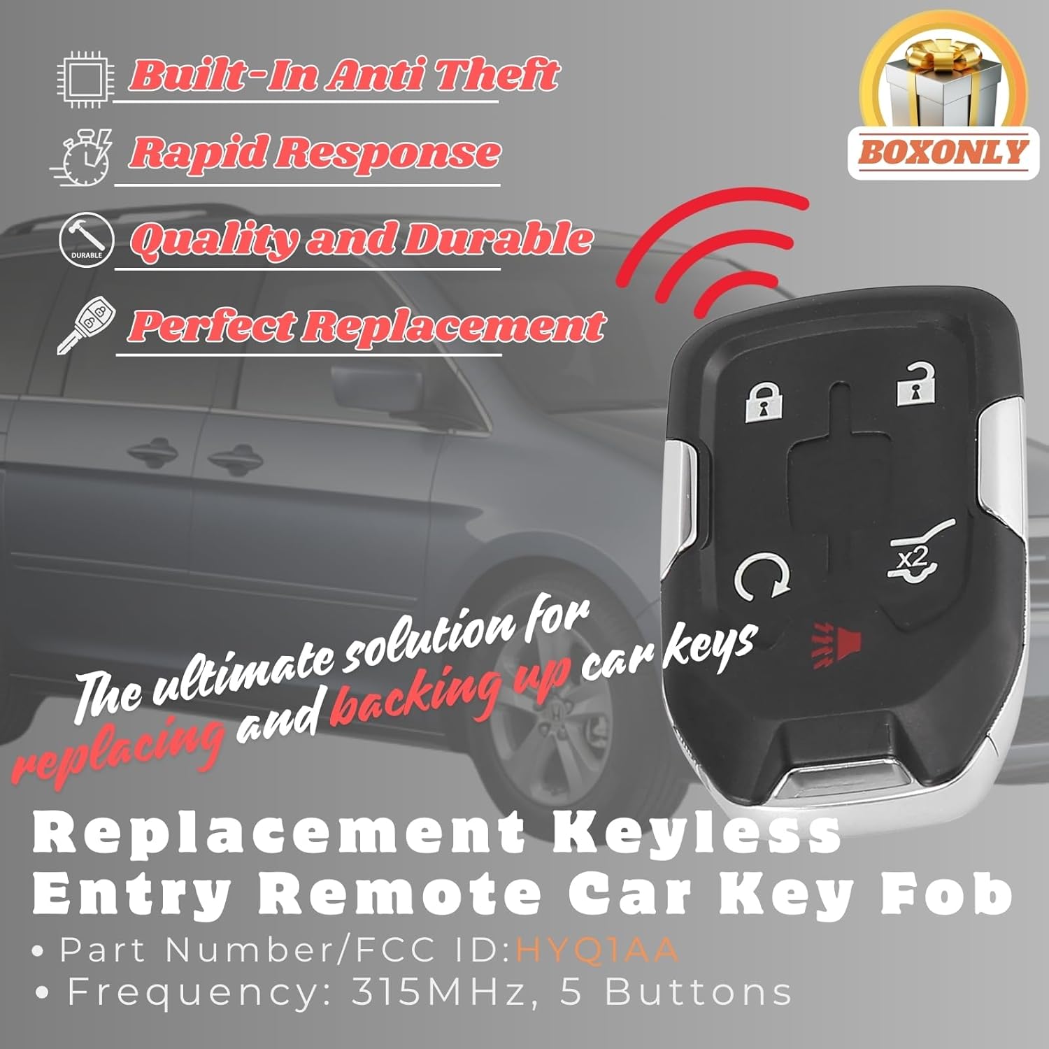 

Replacement Keyless Entry Remote Car Key Fob HYQ1AA 315MHz for GMC Terrain 2018-2021 – Replacement for OE 13584502 – 5-Button Remote with Lock,
