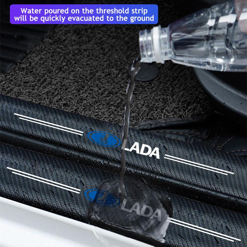 5Pcs Leather Car Door Decals Carbon Fiber Threshold Anti Scratch For Lada Vesta Niva Samara Kalina Largus Priora Xray Granta