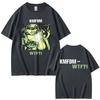 Double Sided Retro Punk Comic Lady Graphic T Shirts Green Contrast Text Print Tees Unisex Loose Hip Hop Casual Short Sleeve Tops