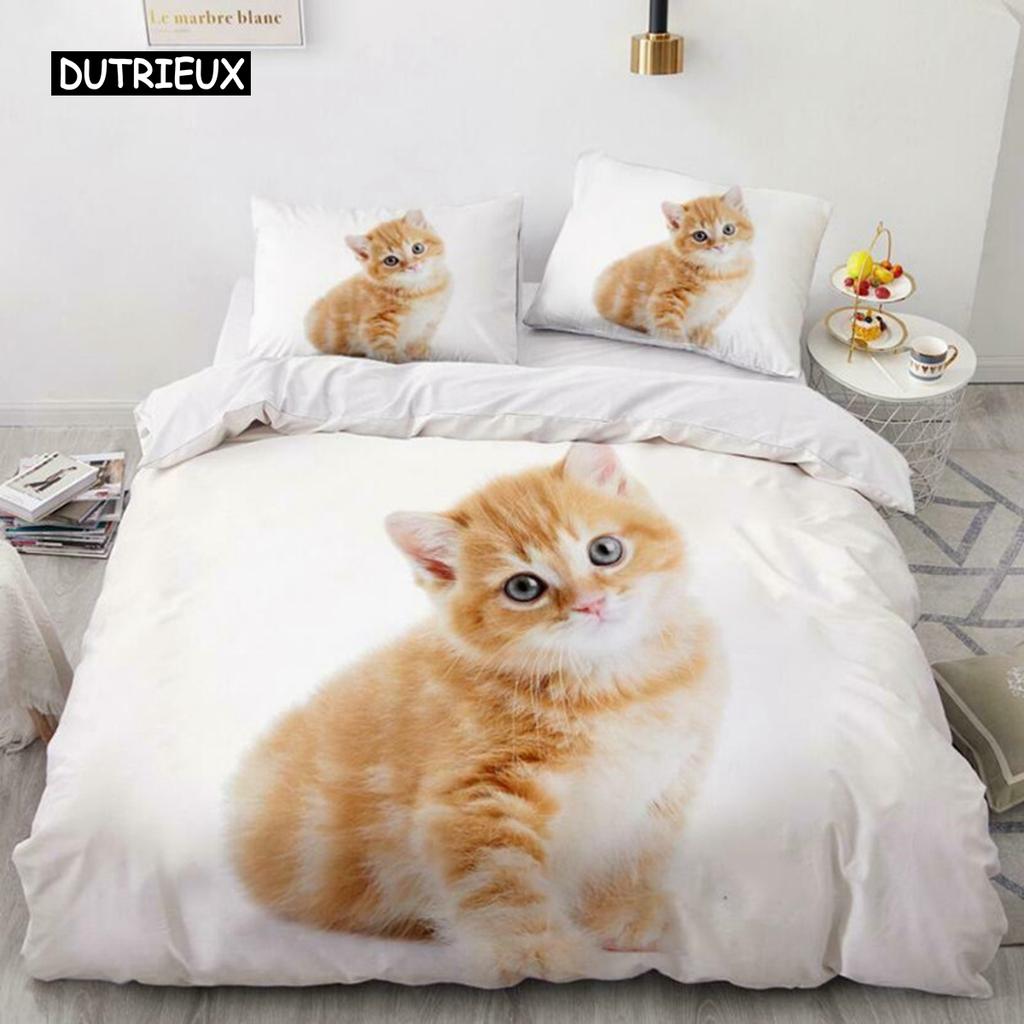 Cat  Duvet Cover Set Queen Size Cute Pet Cats Printed Duvet Cover for Children Boy Girls 3D Cartoon Animal Polyester Quilt Cover