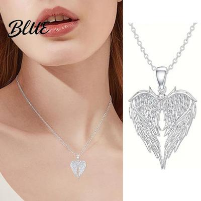 Eternal Love Rhinestone Necklace Angel Wings Shiny Rhinestones Inlaid Pendant