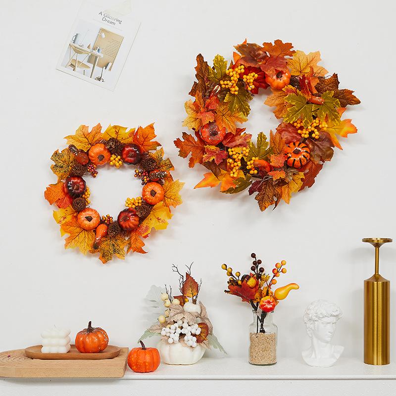 Pumpkin Berry Maple Leaf Vine Halloween Decor Wreath for Hotel & Mall