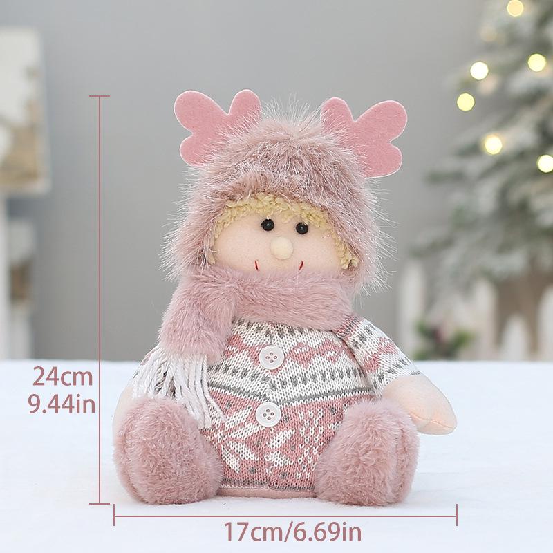 Růžový vánoční látkový panáček s parohy - Stojící ozdoba pro chlapce nebo dívku