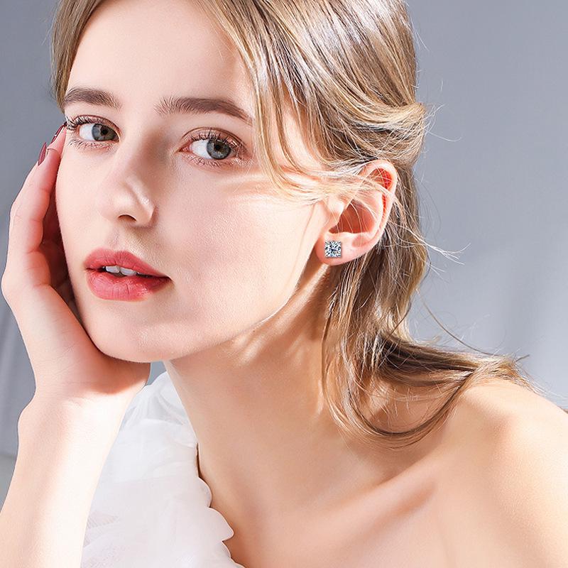 D-Color Moissanite Stud Earrings with Micro-Paved Four-Prong S925 Sterling Silver