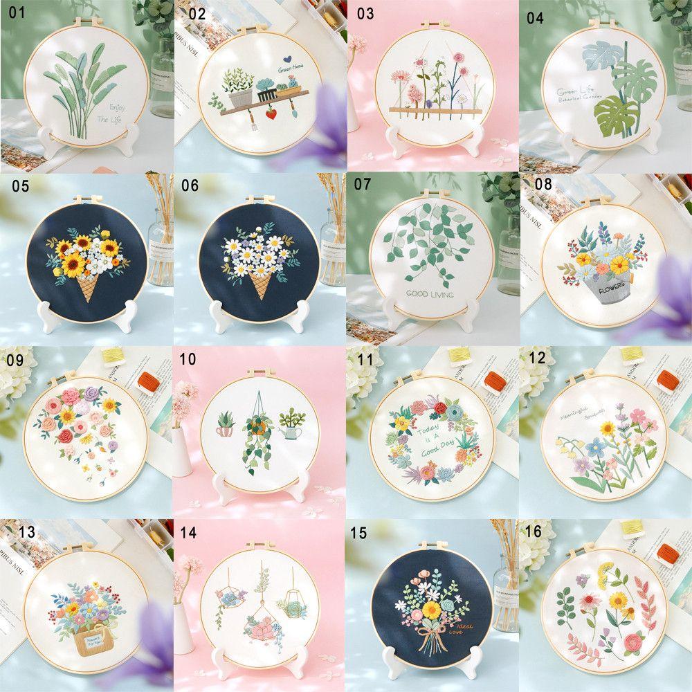 Crafts Handmade Painting Flowers Plants Pattern Cross Stitch DIY Embroidery Embroidery Starter Kit
