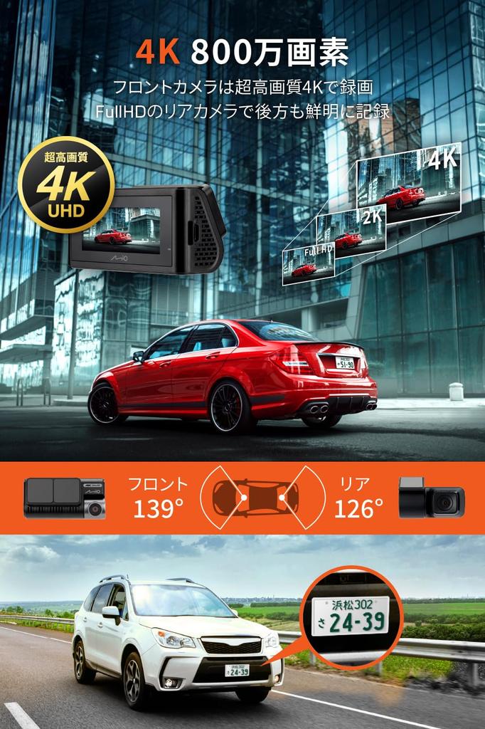 Mio MiVue DR40 Dual Dash Cam (4K Front / FHD Rear, STARVIS, Wi-Fi & GPS, Parking Mode Ready, 64GB Included)