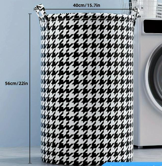 Laundry Basket with Handles Blanket Basket Storage with Houndstooth Foldable Fabric Bedroom Hamper Dirty Clothes Hamper