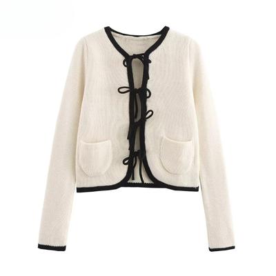 Open Cropped Cardigan Women Tied Knitted Short Sweaters for Women Autumn Knitwears Women Long Sleeve Ladies Cardigans