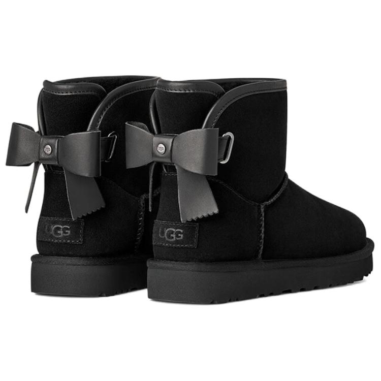 UGG Ultra Mini Bailey Kožený Mašle Pohodlné Jednoduché Sněhule Dámské boty Černé 1174494-BLK