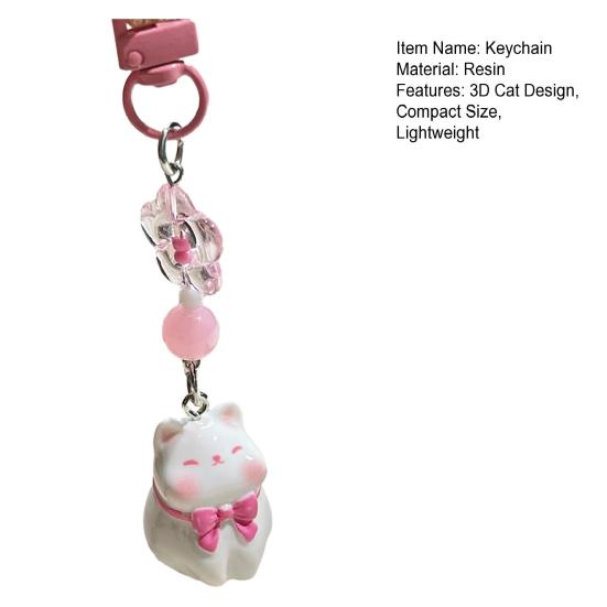 Keychain Pendant 3D Cat Beads Design Mini Size Keyring Keys Bags Phone Lanyard Versatile Hanging