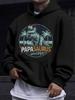 American Western Style Unisex Autumn Winter Print Hooded Long Sleeve Sweatshirt, Dinosaur Dad Fun Print Hoodie, Family Style Casual Sweatshirt, Soft A