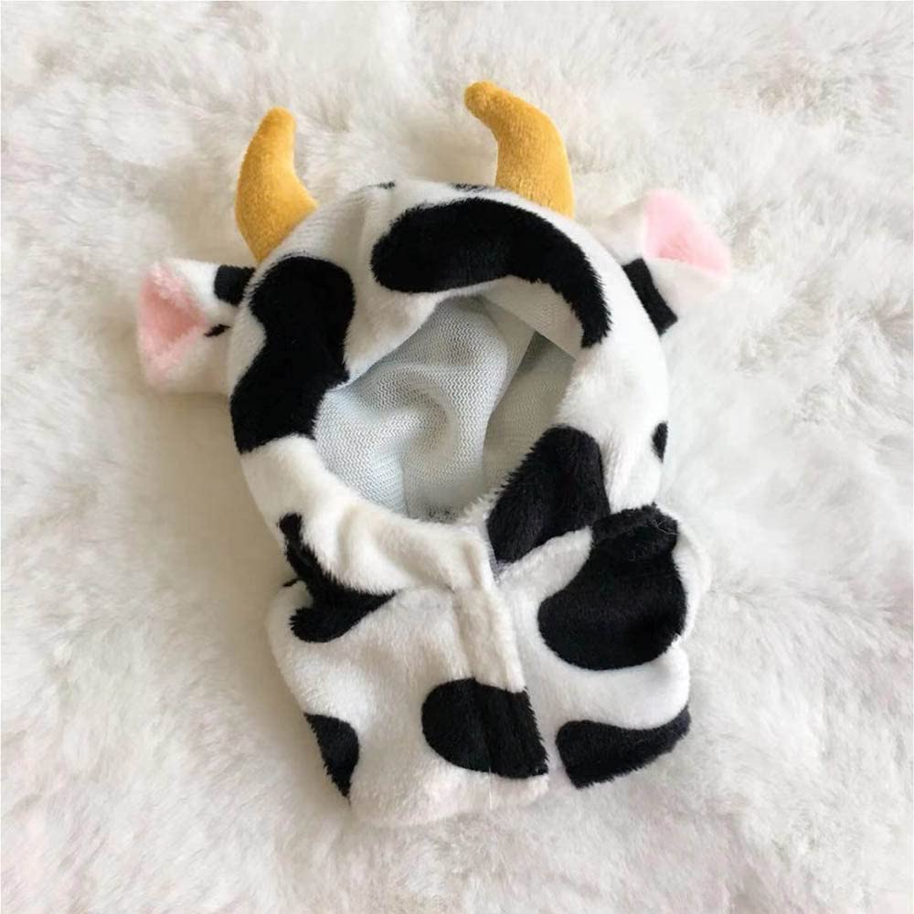 Niannyyhouse Vestiti per Bambole da 10 cm, Vestiti in Cotone per Bambole, Vestito da Mucca, Felpa con Cappuccio, per Peluche, Vestiti per Bambole Bambino, Design Floreale Bianco e Nero,