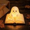 Ghost Figurine Desk Lamp Magic Book Night Light, Resin Tabletop Warm Glow with Moon Soft Yellow Light Star Relief, Cute Bedside Sleeping for