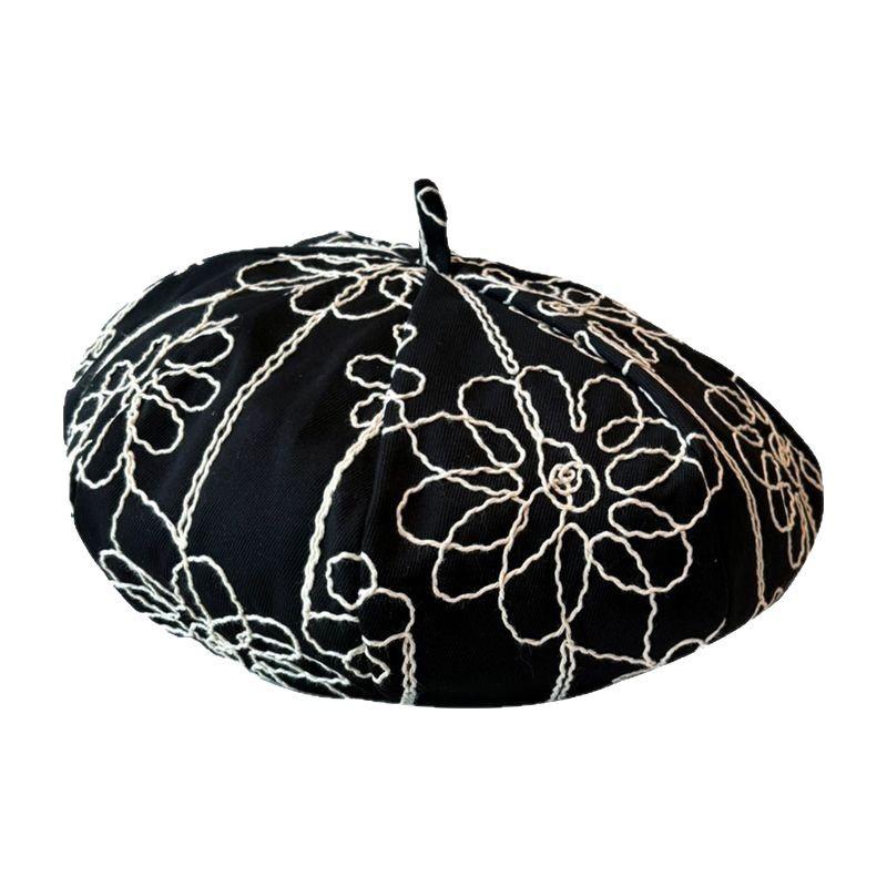 Pălărie nouă de dovleac pălărie retro în față copii primăvară și toamnă casual versatilă broderie cu flori beretă modă